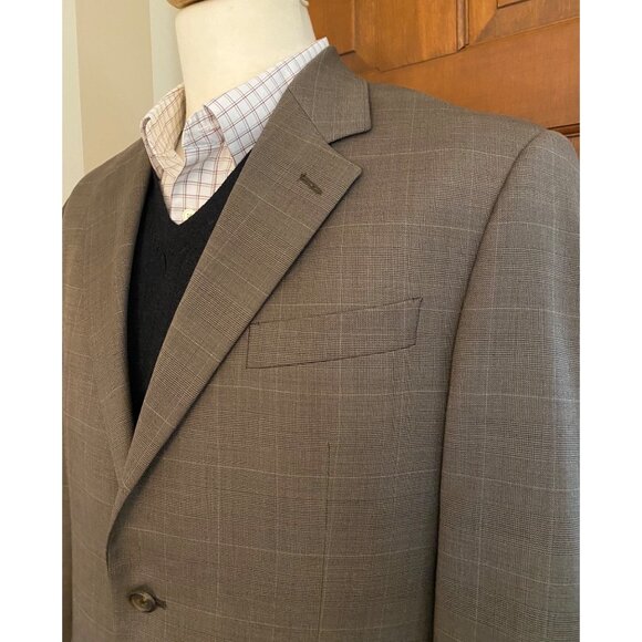 Chaps Windowpane Sport Coat Mens 42R Mid-Brown Wool‎ Two-Button Jacket Blazer - Picture 1 of 15
